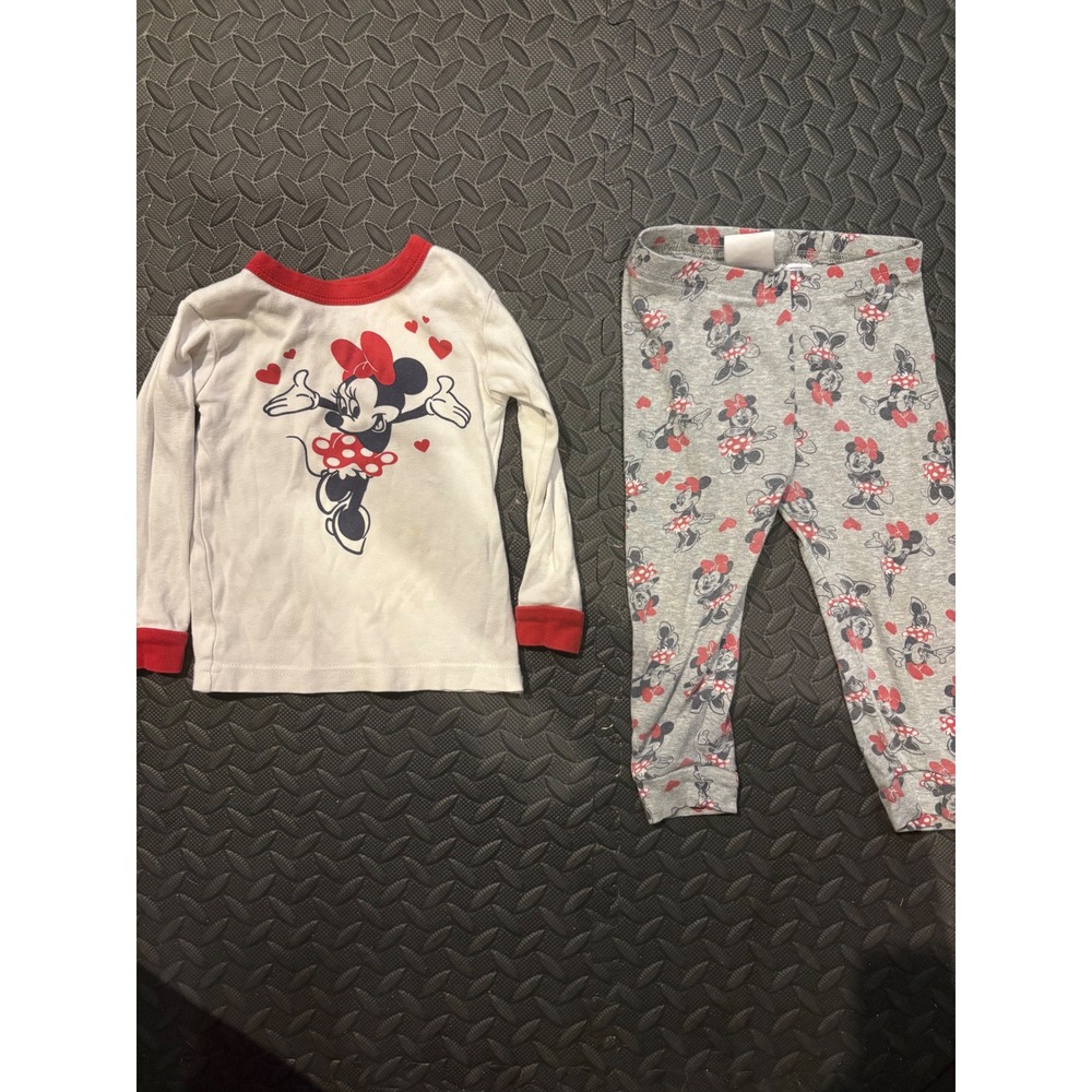 Baby Gap Disney Minnie Mouse Pajama Set 18-24 Months White Gray Red 2 Piece
